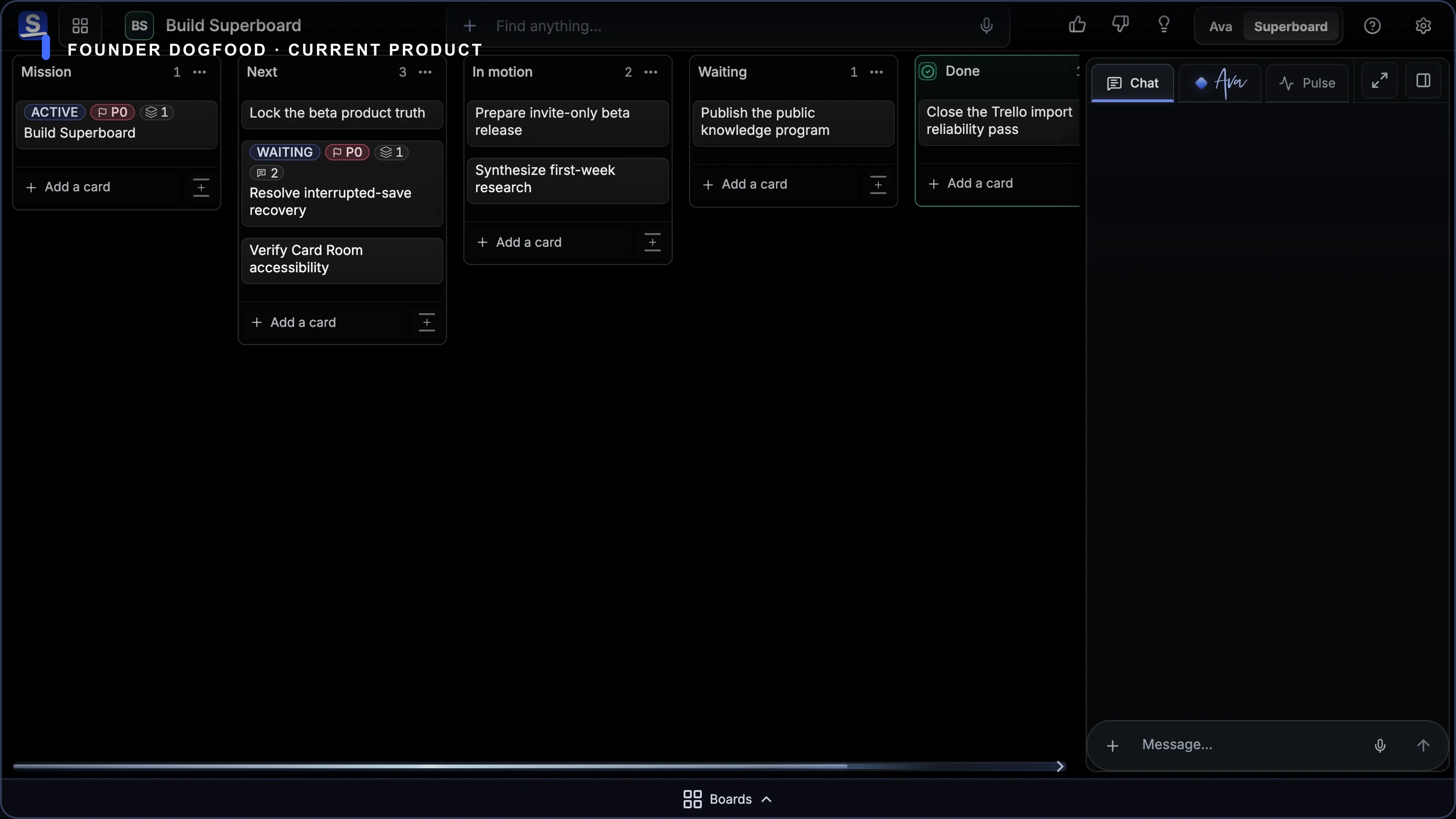 Sanitized current Build Superboard Board on desktop and mobile, created from a deterministic public-safe fixture.