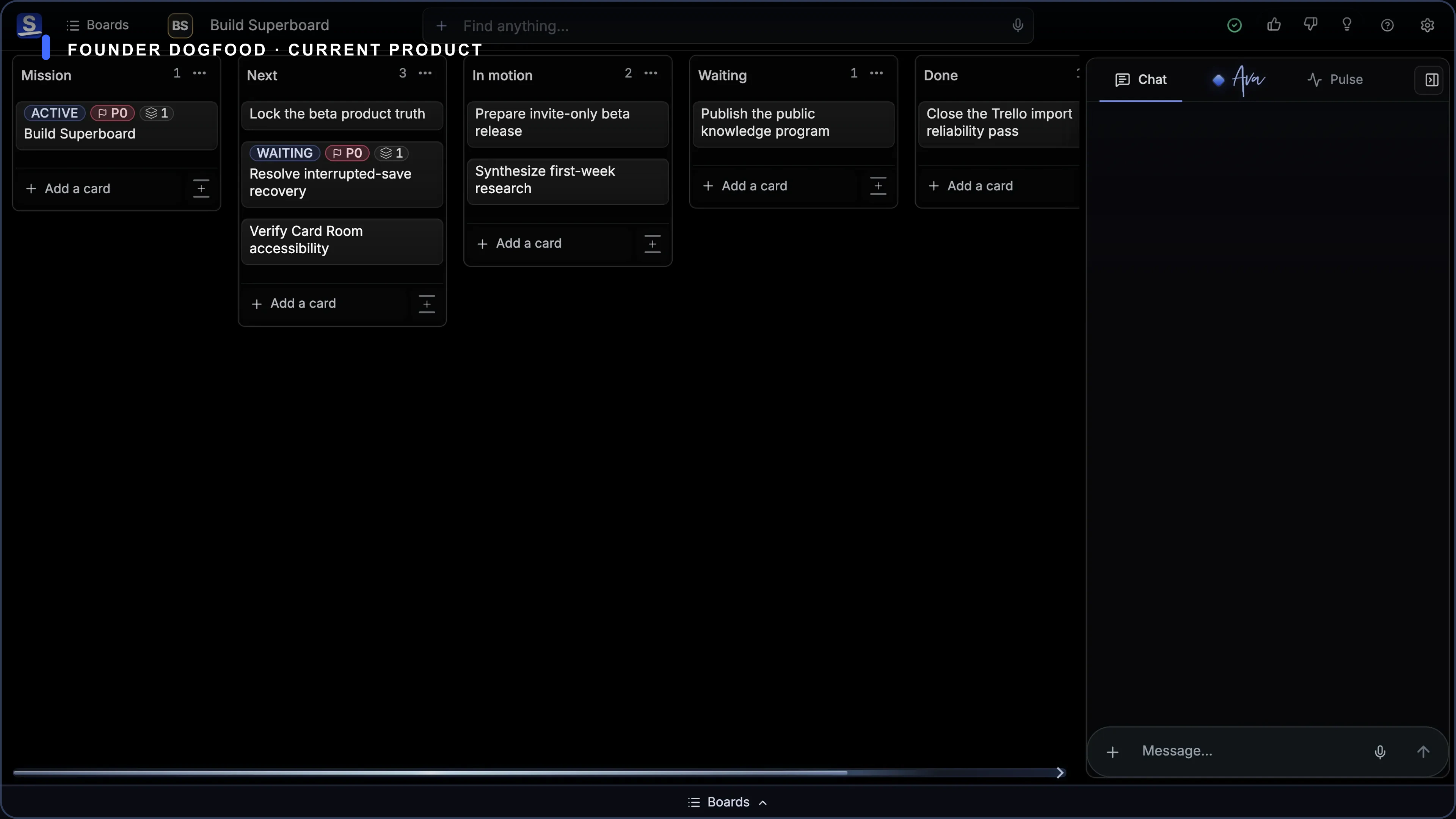 Sanitized current Build Superboard Board on desktop and mobile, created from a deterministic public-safe fixture.