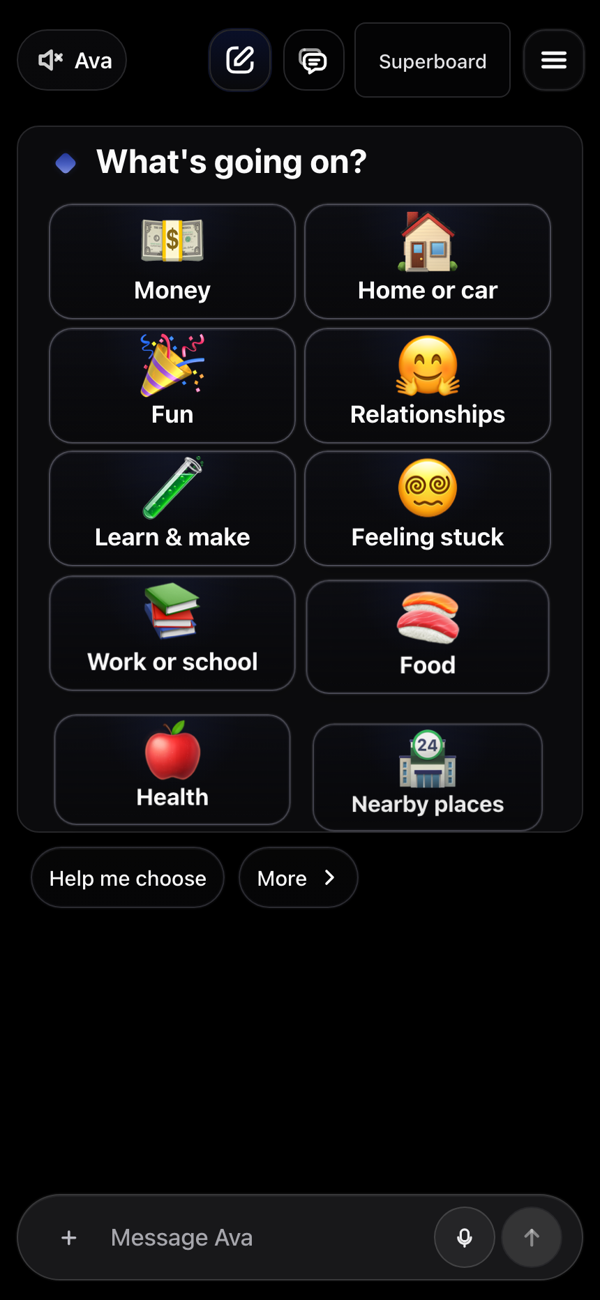 The real You.one home screen offering clear starting points, including Home or car.