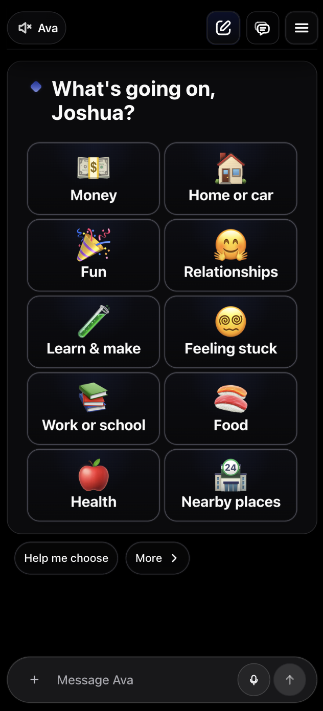 The full You.one mobile home screen with large categories for everyday life